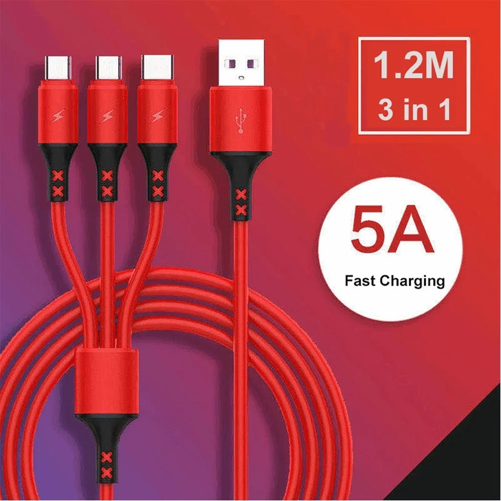 

Super Fast Charging 3in1 Fast Charging Data Cable Line USB Cable for IPhone 12 Android Type-c Charging Cable Charging Cable