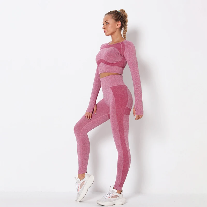 

YOSOEY 2pcs/set Sportswear Women Yoga Sets Gym Fitness Clothing Workout Long Sleeve Crop Top High Waist Leggings Pants Yoga Suit