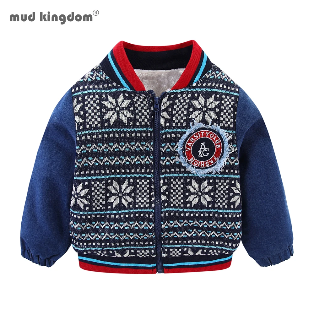 

Mudkingdom Baby Boys Denim Jacket Autumn Winter Coat Kids Warm Knit Fur Lined Outerwear Toddler Long Sleeve Children Clothing