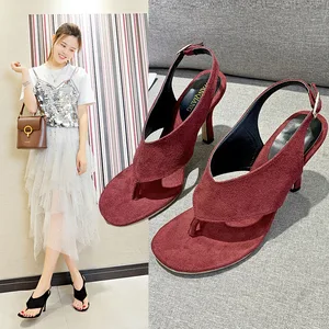 2021 New Stiletto Flip Flops Fashionable Sexy High-heeled Sandals Large Size 35-42 Solid Color Outer Wear Mature Ladies Sandals