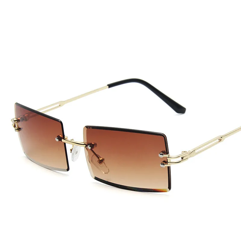 

Fashion Ladies Frameless Sunglasses 2020 Small Rectangle Sunglasses Travel Style UV400 Retro Metal Sunglasses