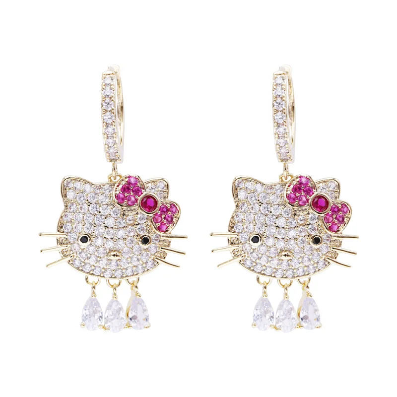 Женские серьги в виде котенка золотого и желтого цвета с кристаллами | Украшения