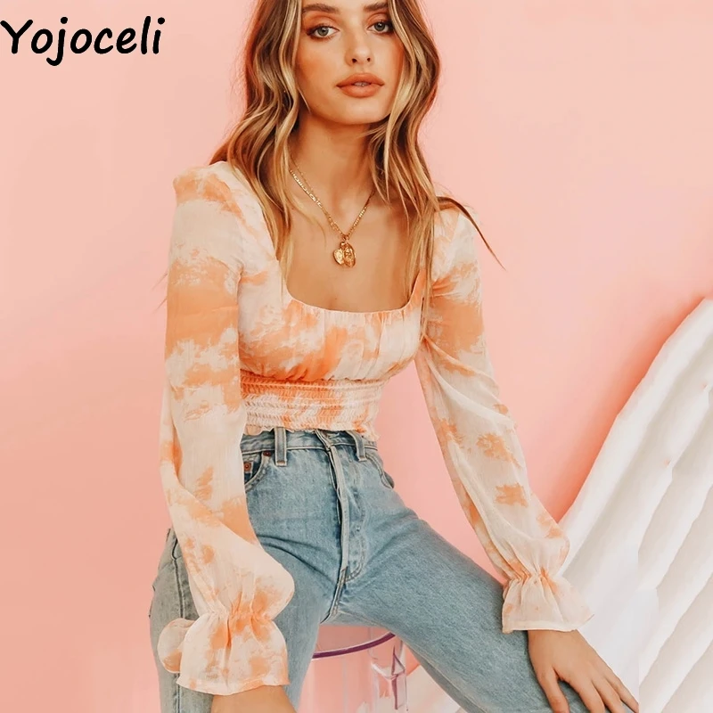 Женская блузка с рюшами Yojoceli повседневная короткая для фитнеса пляжа на каждый