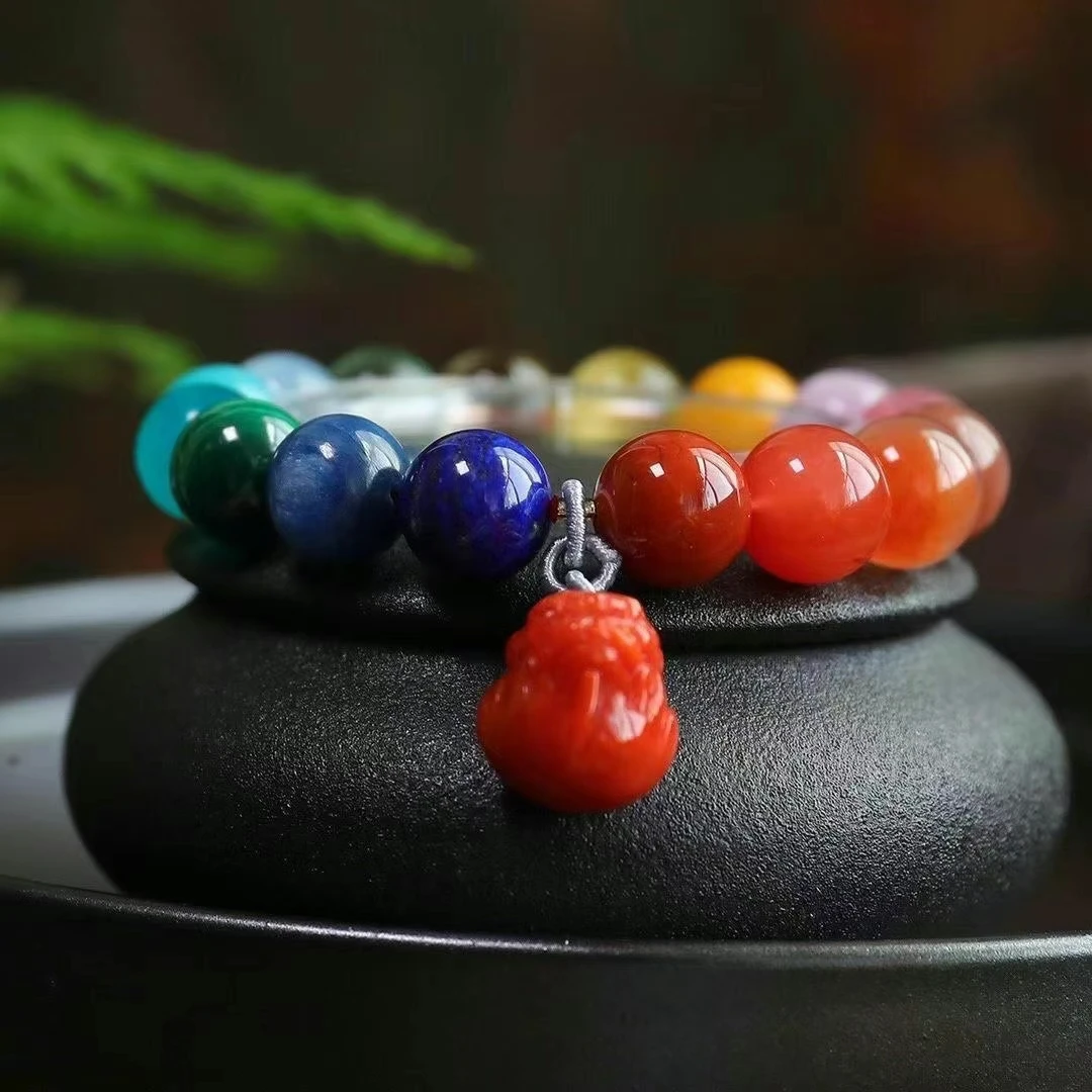 

Genuine Natural Different Mixed Malachite Kyanite Amber Lapis Charoite Beads Bracelet South Red Agate Pi Xiu Pendant 12mm AAAAA