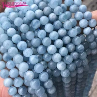 high quality natural aquamarines stone round shape loose spacer smooth beads 46810mm diy gems jewelry accessory 38cm sk44