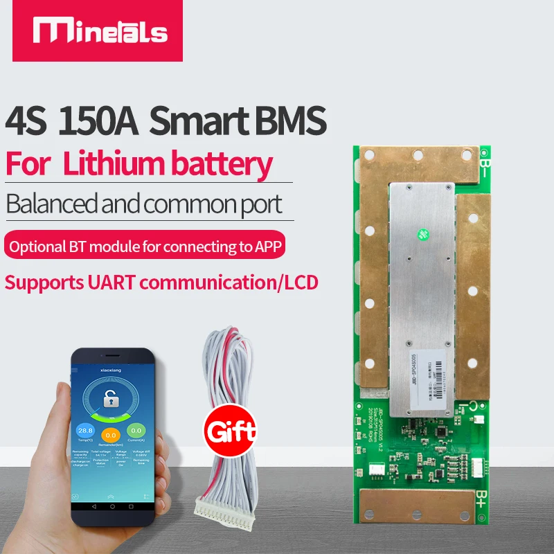 

Minerals bms support bluetooth 4s LiFePO4 Li-ion smart 150a Steamer Machine high-power Temperature protection battery pack PCM