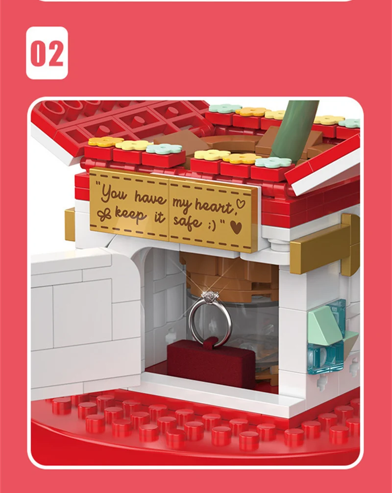 

MOC Rose Model Building Blocks Bricks Music Box Diy Eternal Love Creative Interesting Valentine's Day Toys Gifts For Lovers