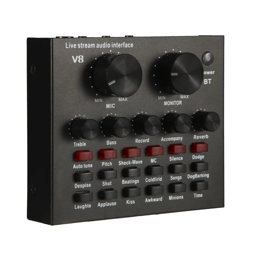 

V8 Sound Card Audio Interface External USB Live Broadcast Microphone Sound Card bluetooth for PC Mobile Phones Singing Recording