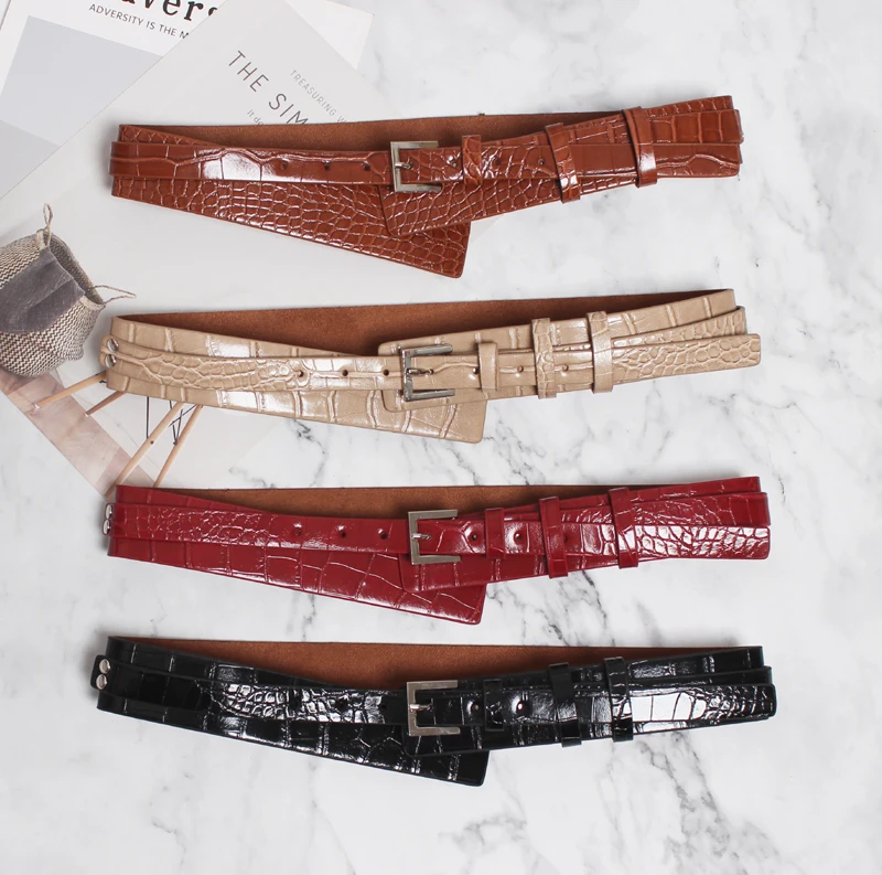 Японский стиль черный пояс искусственная кожа животный узор сексуальный Осень