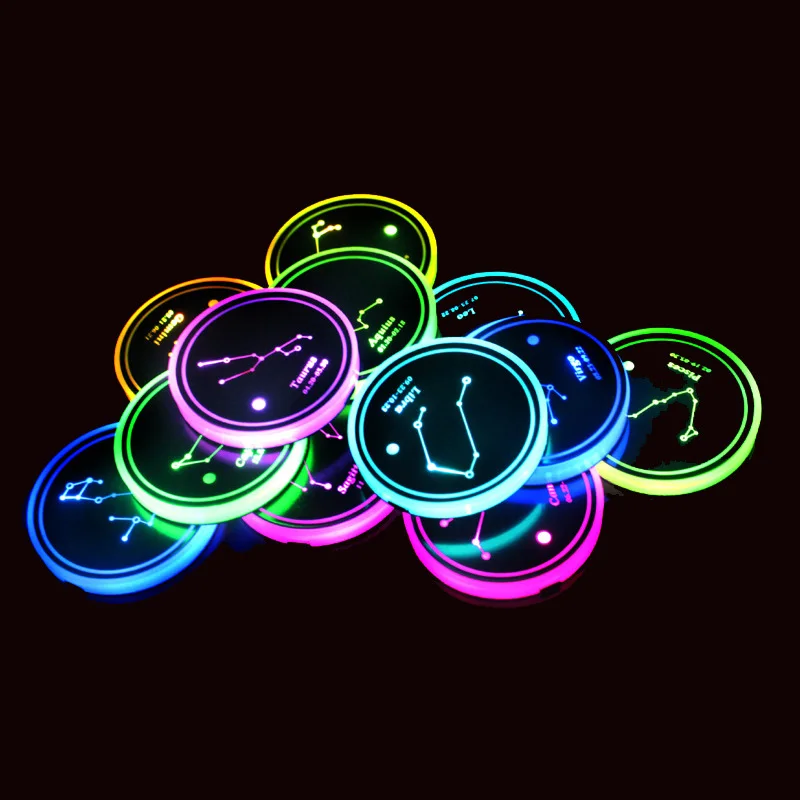 

1 PC 7 Colors LED Cup Holder Light Mats Bottle Coasters Twelve Constellations Atmosphere Light Constellation LED Cup Holder Pads