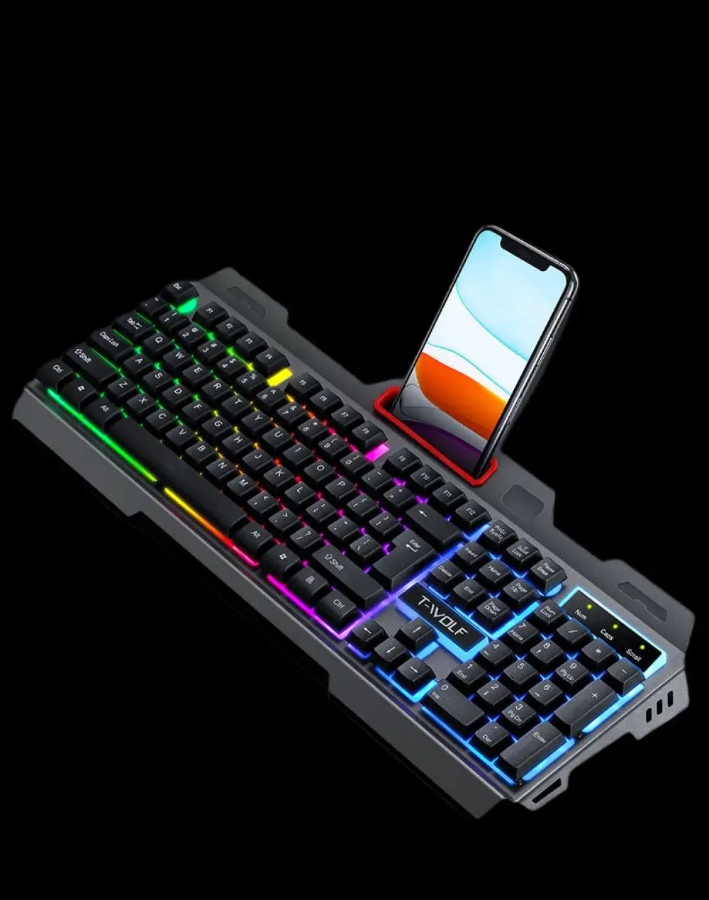 104 Key Keyboard Mechanical Feel Game Keyboards Waterproof Desktop Wired RGB Gaming Computer Peripheral with Phone Holder