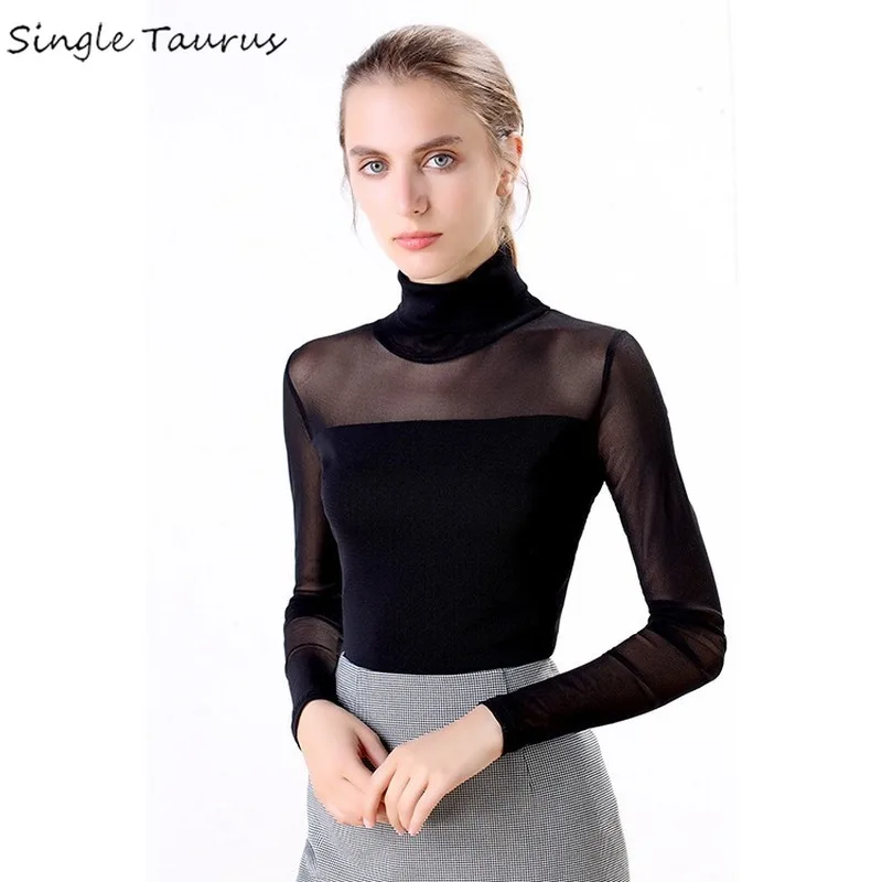 Женские рубашки с длинным рукавом, детская водолазка Ladey, футболки, Blusas, черные, белые, осенне-зимние, с сеткой, женская одежда
