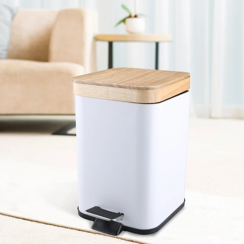 

Double Layer Step Trash Can Garbage Rubbish Bin with Bamboo Lid Waste Container Organizer Bathroom Kitchen Office Decoration