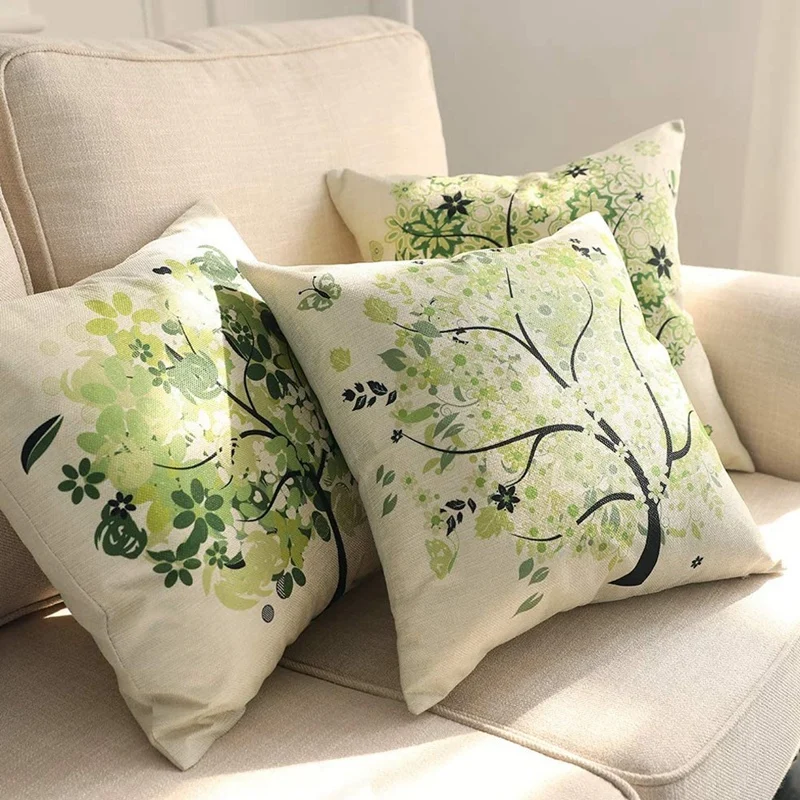 

Decorative Green Tree Pillow Covers Pillowcases Solid Square Cushion Cover Linen Throw Pillow Covers Home Decor