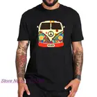 Винтажная Футболка hipppies с надписью Peace And Love, дорожный автомобиль, графический стиль, европейский размер, 100% хлопок, топы с графическим принтом, футболка
