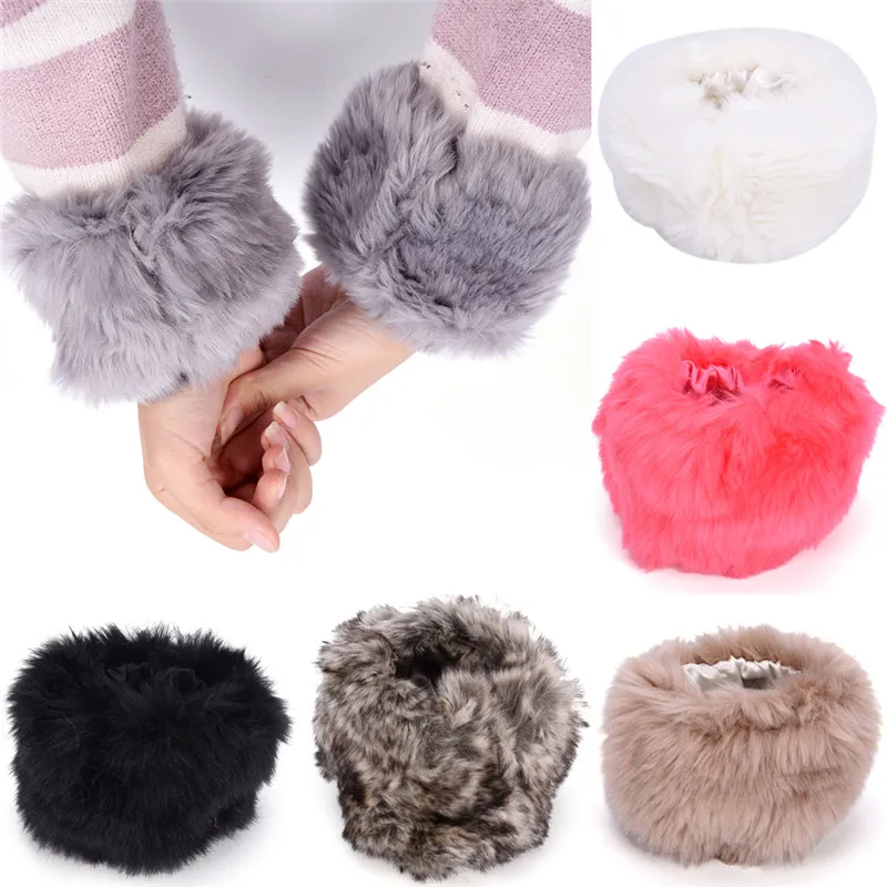 

1 пара, перчатки из искусственного кроличьего меха с нарукавными манжетами, зимние теплые напульсники, женская элегантная парка, наручные п...