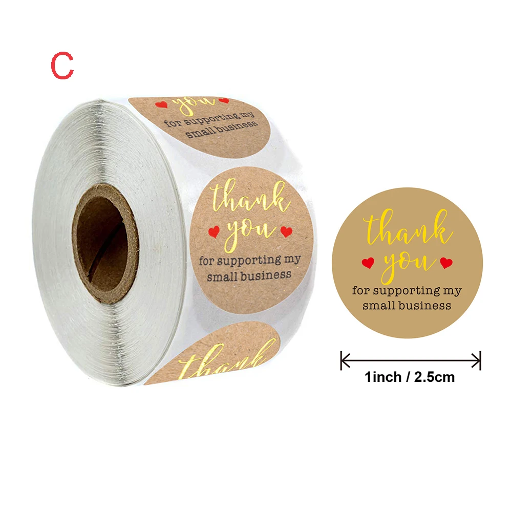 

500pcs/roll Handmade With Love Kraft Paper Stickers 25mm Round Adhesive Labels Baking Wedding Decoration Party Decoration