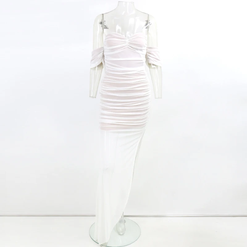 Женское платье с открытыми плечами Thereadict белое вечернее сеткой Элегантное