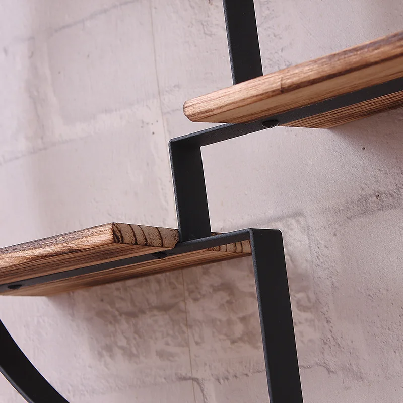 

Simple modern creative round iron art storage Bogu rack, retro solid wood wall partition rack shelf
