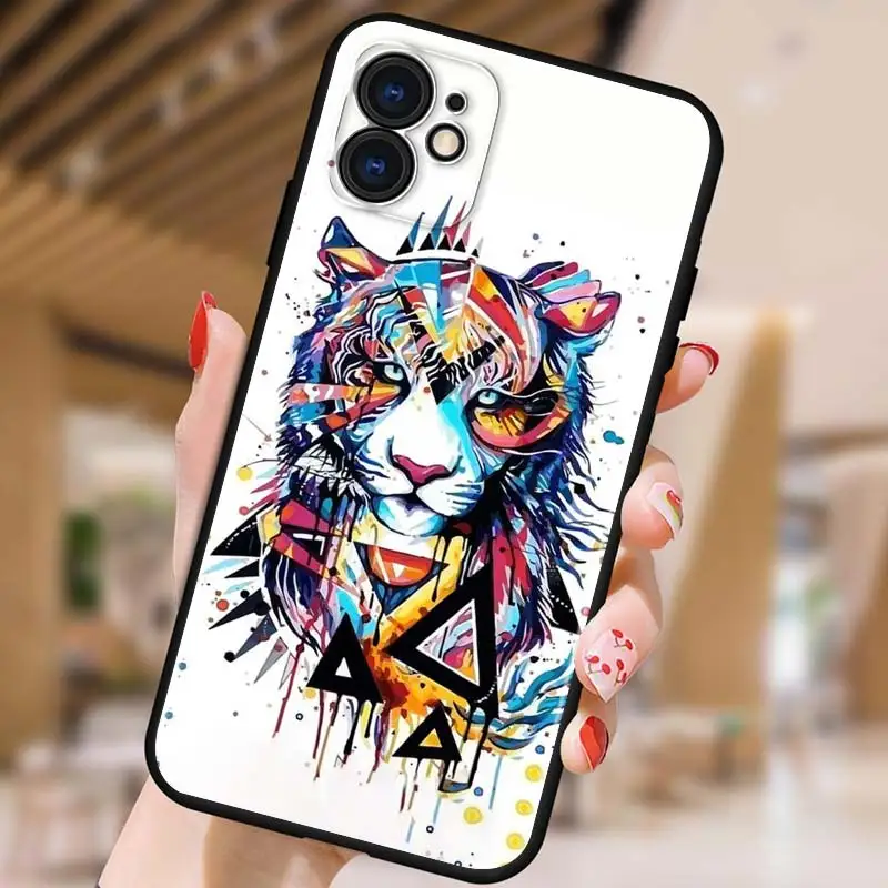 

Colorful animals for iPhone 5 5S 6 7 8 X XR XS 11 SE 12 2020 mini Plus Pro MAX TPU Black Soft Cover