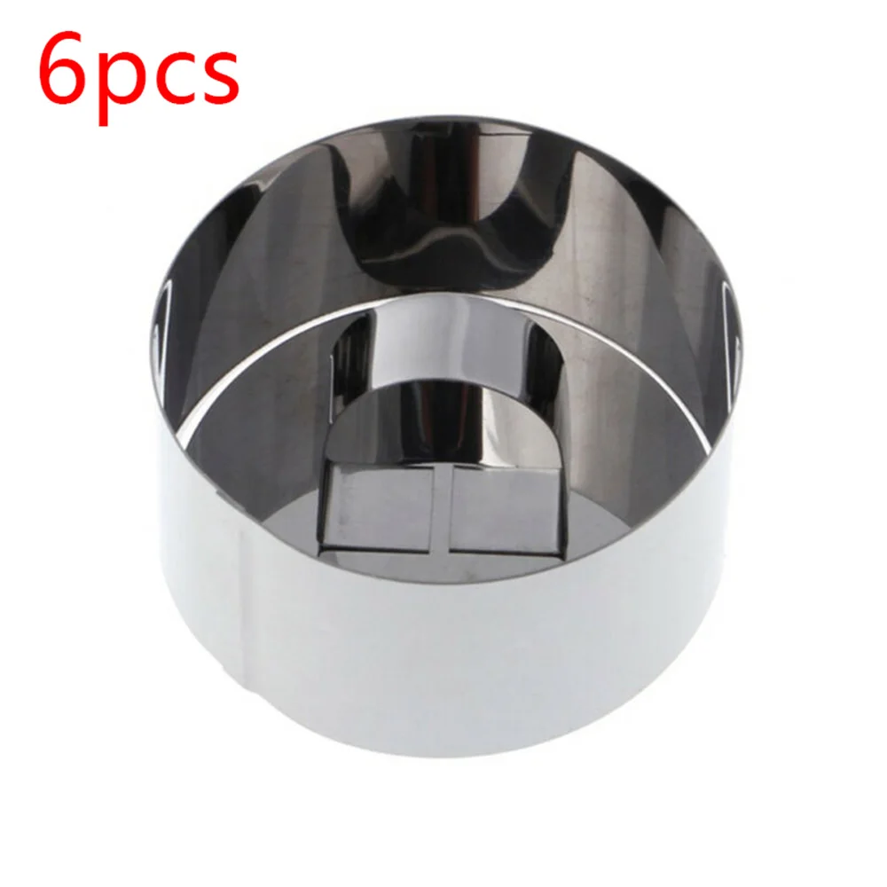 

6pcs Round Stainless Steel Cake Mousse Pastry Mini Baking Ring Mold With Pusher Durable And Practical