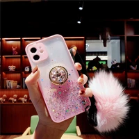 hairball plush hand strap case for huawei p30 p40 lite y6 2019 y5p y6p y7p mate 30 pro nova 7i honor 8a transparent glitter case
