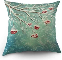moslion winter pillows decorative throw pillow cover cheery on tree branch snow falling christmas pillow case cotton linen
