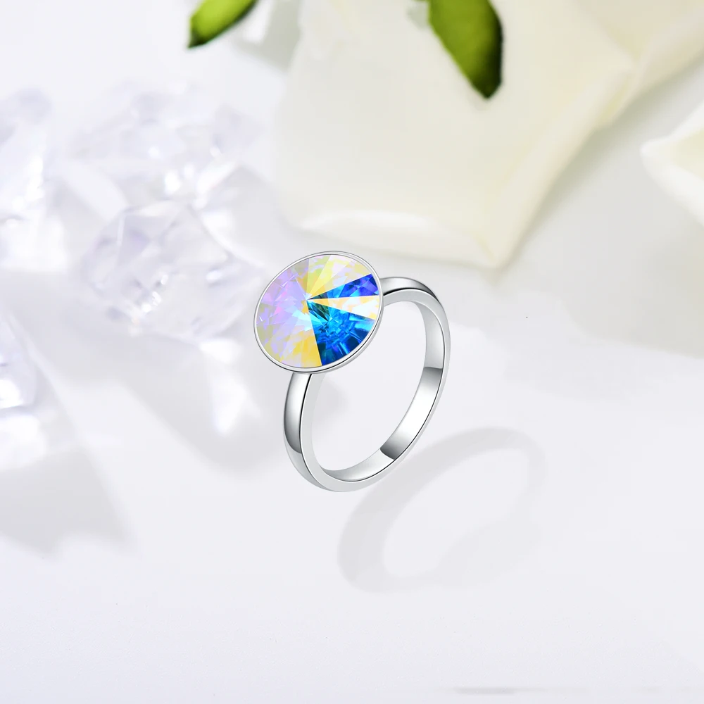 Original Crystals From Swarovski Female Rings New Fashion Round RIVOLI Stone For Women Elegant Party Wedding Jewelry Gift |