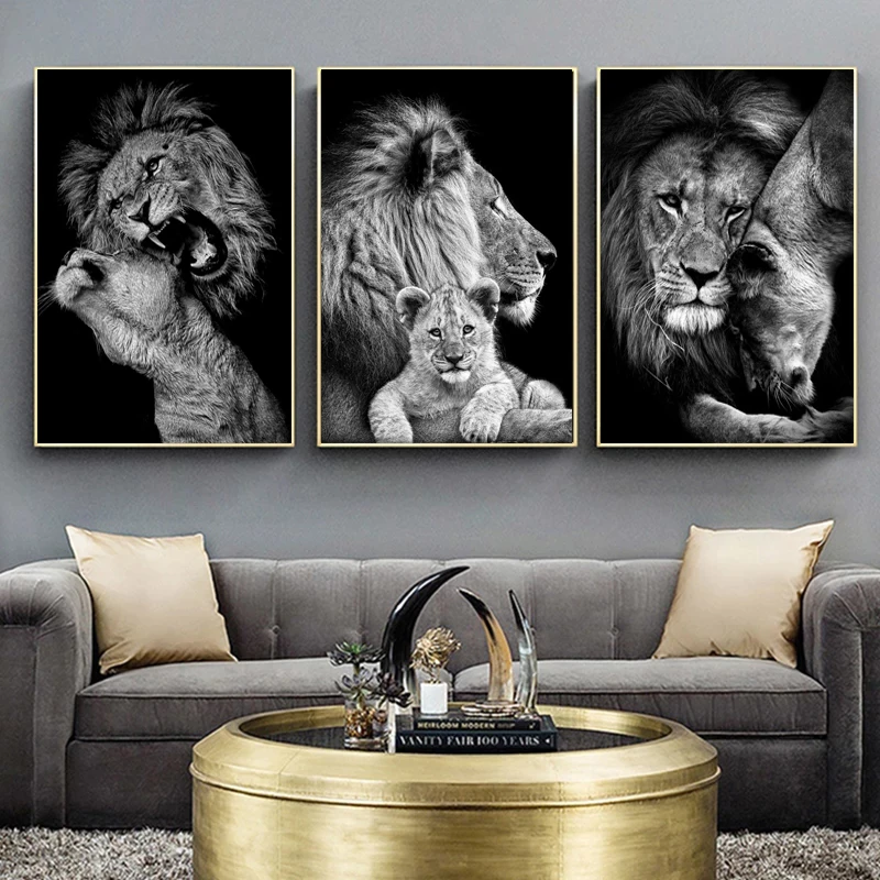 

Black White Animals Art Lions Oil Painting Canvas Art Posters and Prints Wall Pictures for Living Room Wall Pictures Home Decor