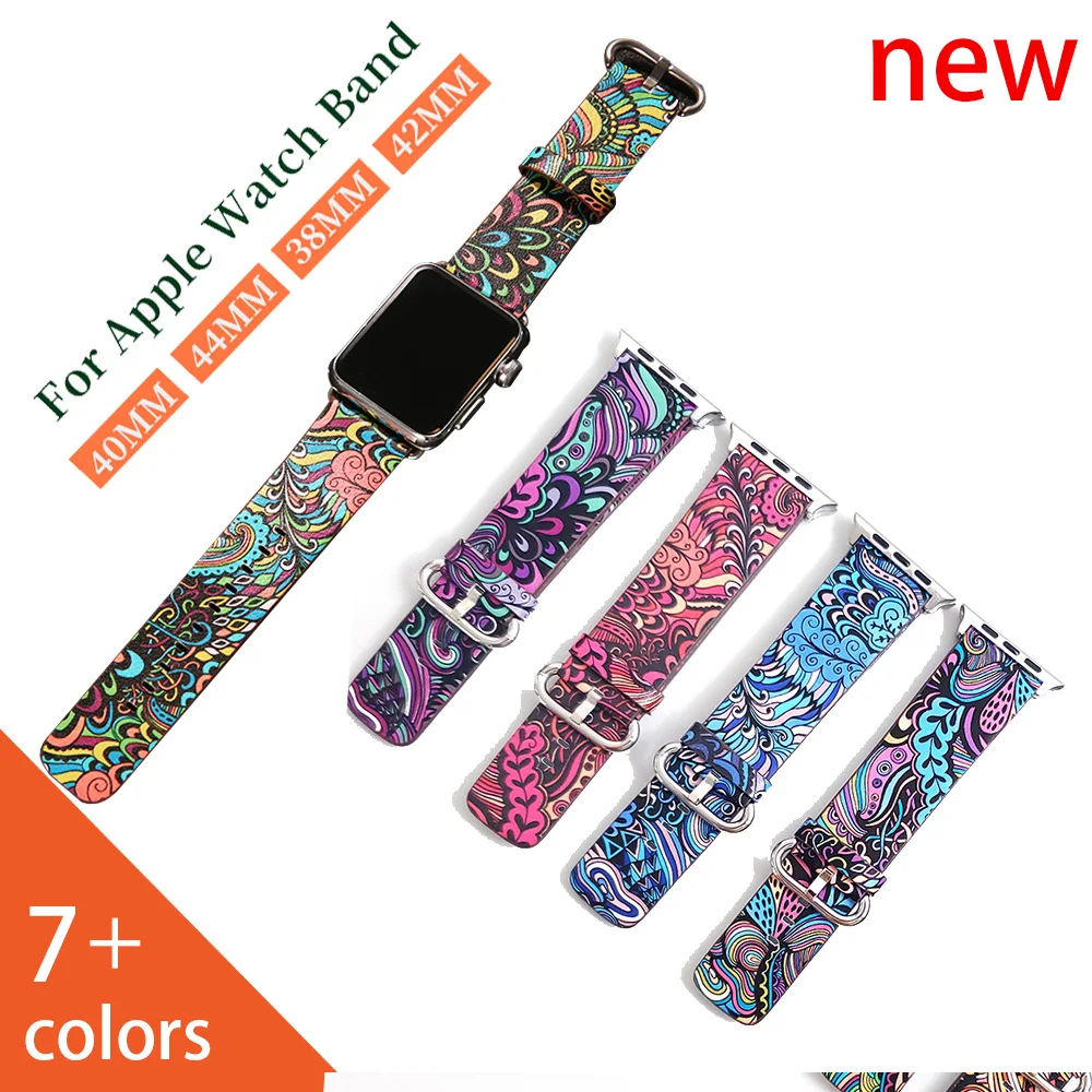 For Apple watch Series 6 5 New Leather bohemian Painted Band 44mm 40mm band for iWatch 6 5 42mm 38mm Strap Bracelet watchbands