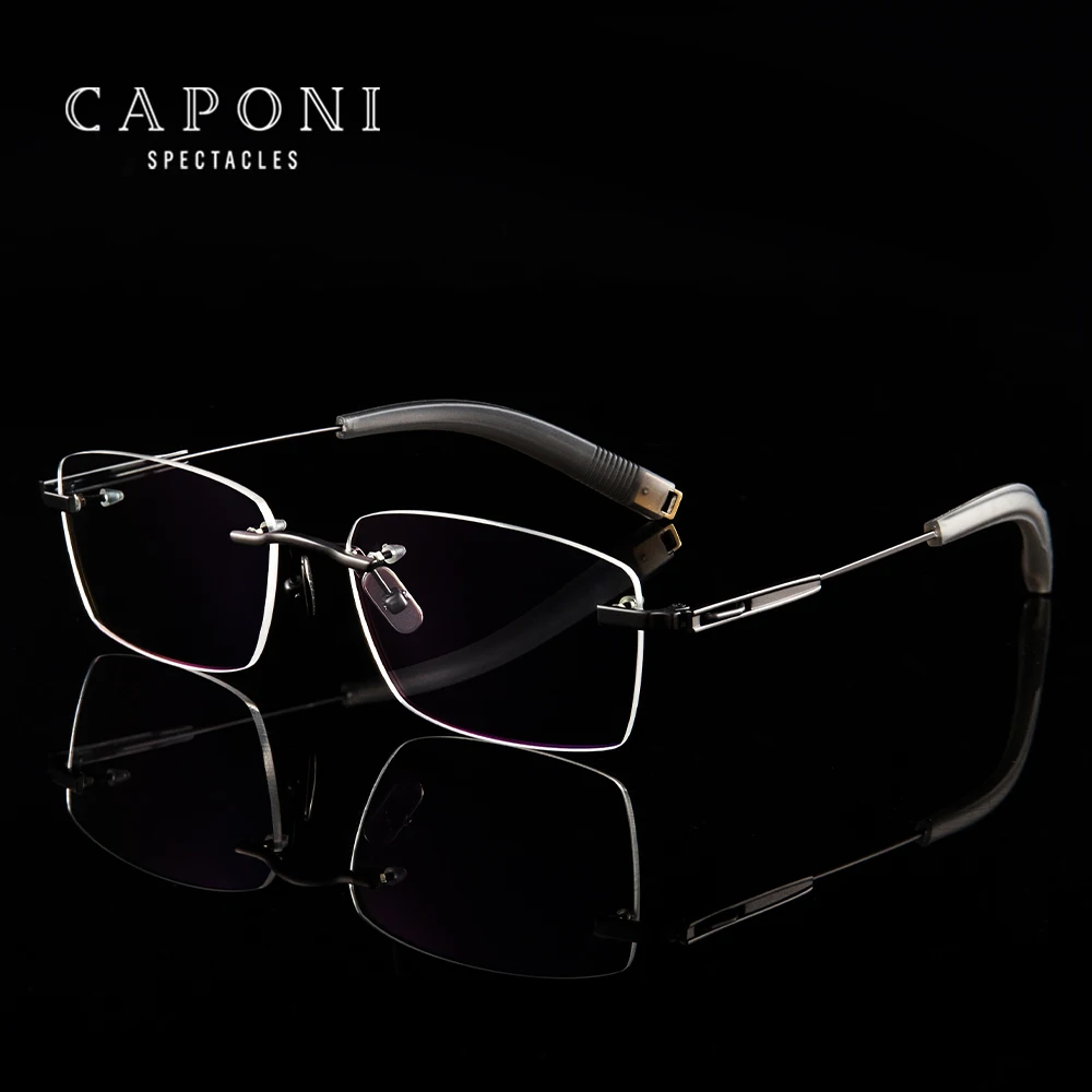 

CAPONI Rimless Glasses Pure Titanium Optical Men Glasses Frame Support Prescription Original Brand Design Male Eyeglasses J80817