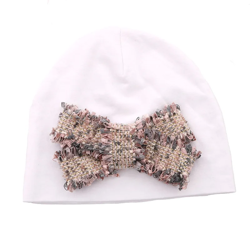 Шапка Вязаная Детская хлопковая с большим бантом для новорожденных | одежда и