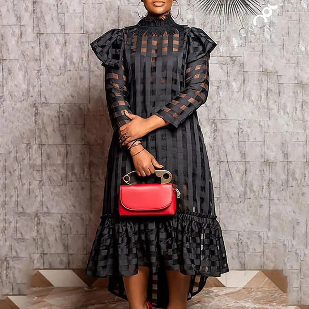 

Dress Women New Hollow Out Pullovers Sexy Perspective Autumn 2021 Fashion Casual Design African Long Sleeve Western Style