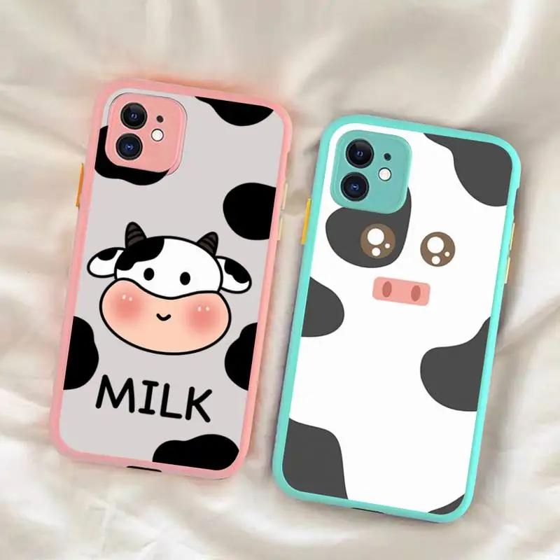 

FHNBLJ Cow Print Phone Case for iPhone X XR XS 7 8 Plus 11 12 13 pro MAX 13mini Translucent Matte Shockproof Case