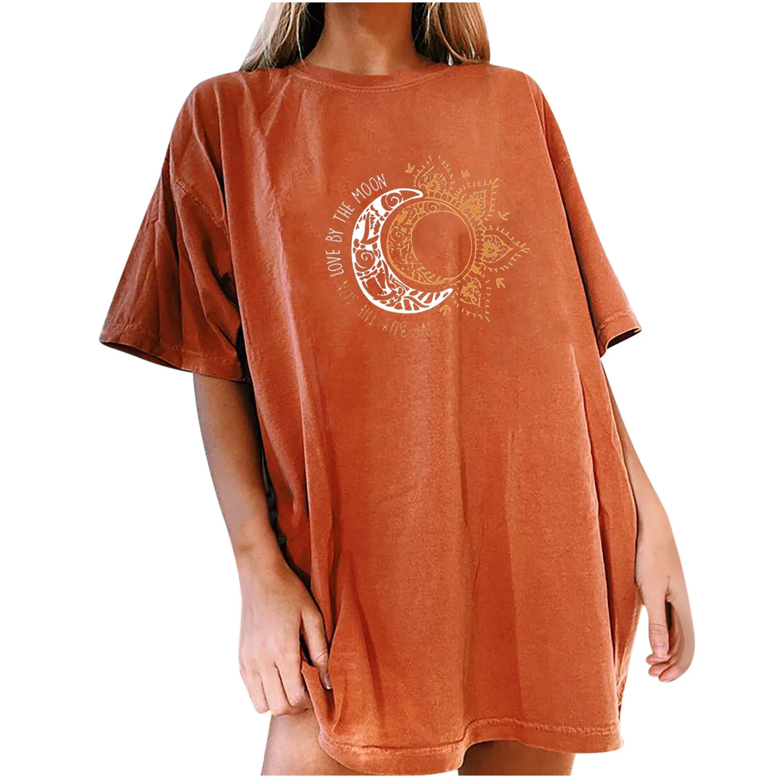 

Женские топы, футболка большого размера, блузки, женская одежда с принтом Солнца и Луны, женская футболка в уличном стиле Харадзюку, футболк...