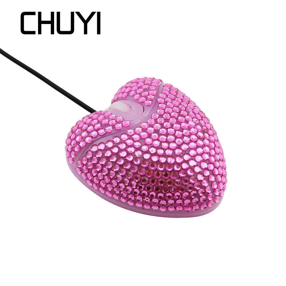 

Мышь Компьютерная Проводная CHUYI, ультратонкая Милая USB оптическая мини-мышь с бриллиантом и сердечком для девочек