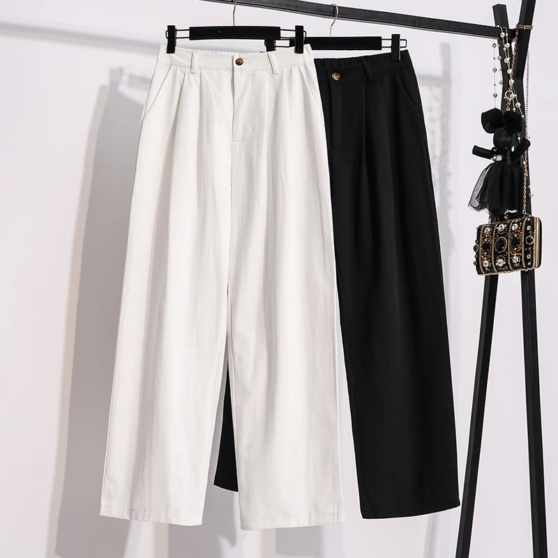 

Брюки женские с завышенной талией и широкими штанинами, весна-осень 2021, свободные прямые брюки на пуговицах, черные, большие размеры 5XL, женс...