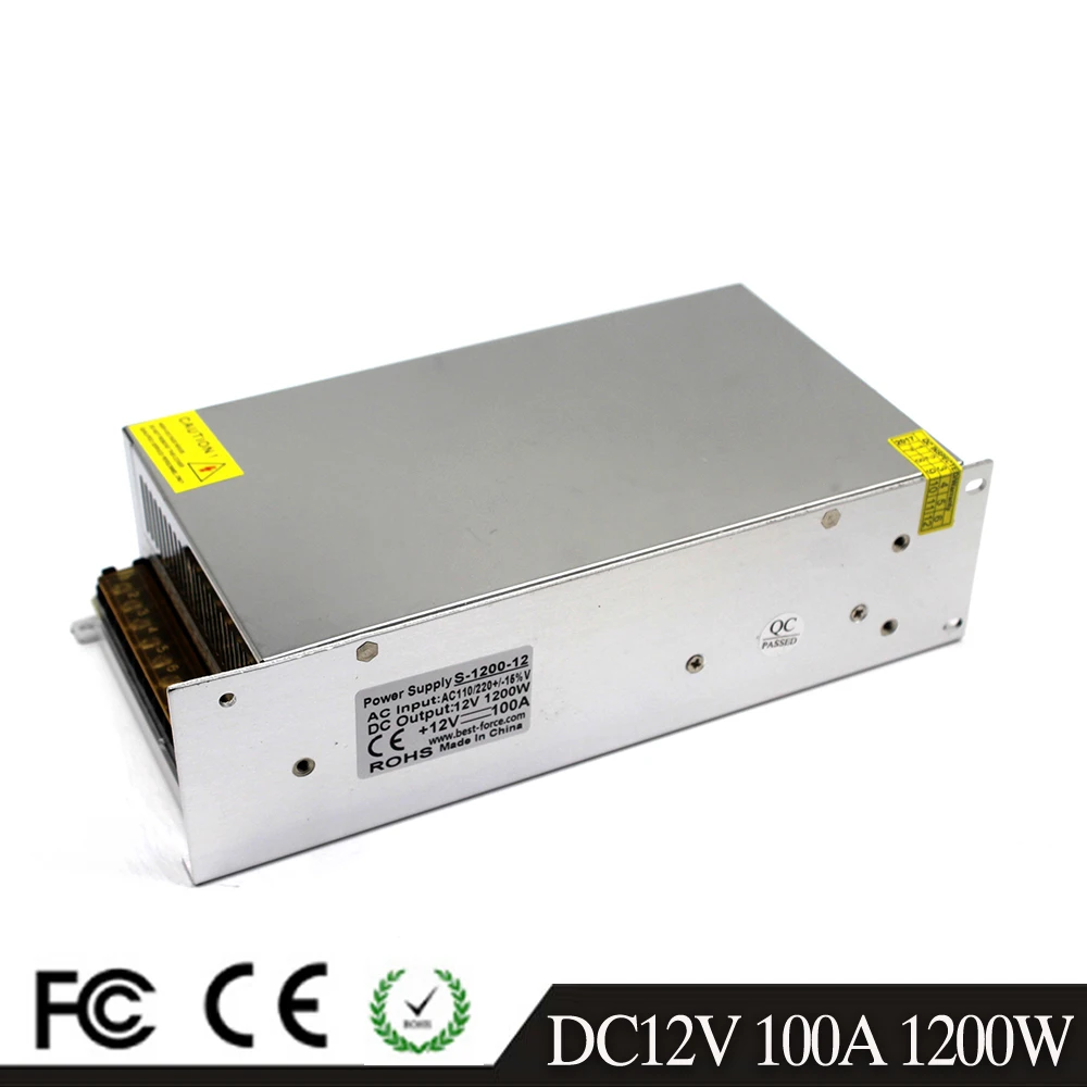 Драйвер адаптера питания DC12V 100A 1200 Вт Трансформатор 110 В 220 переменный ток 12 SMPS