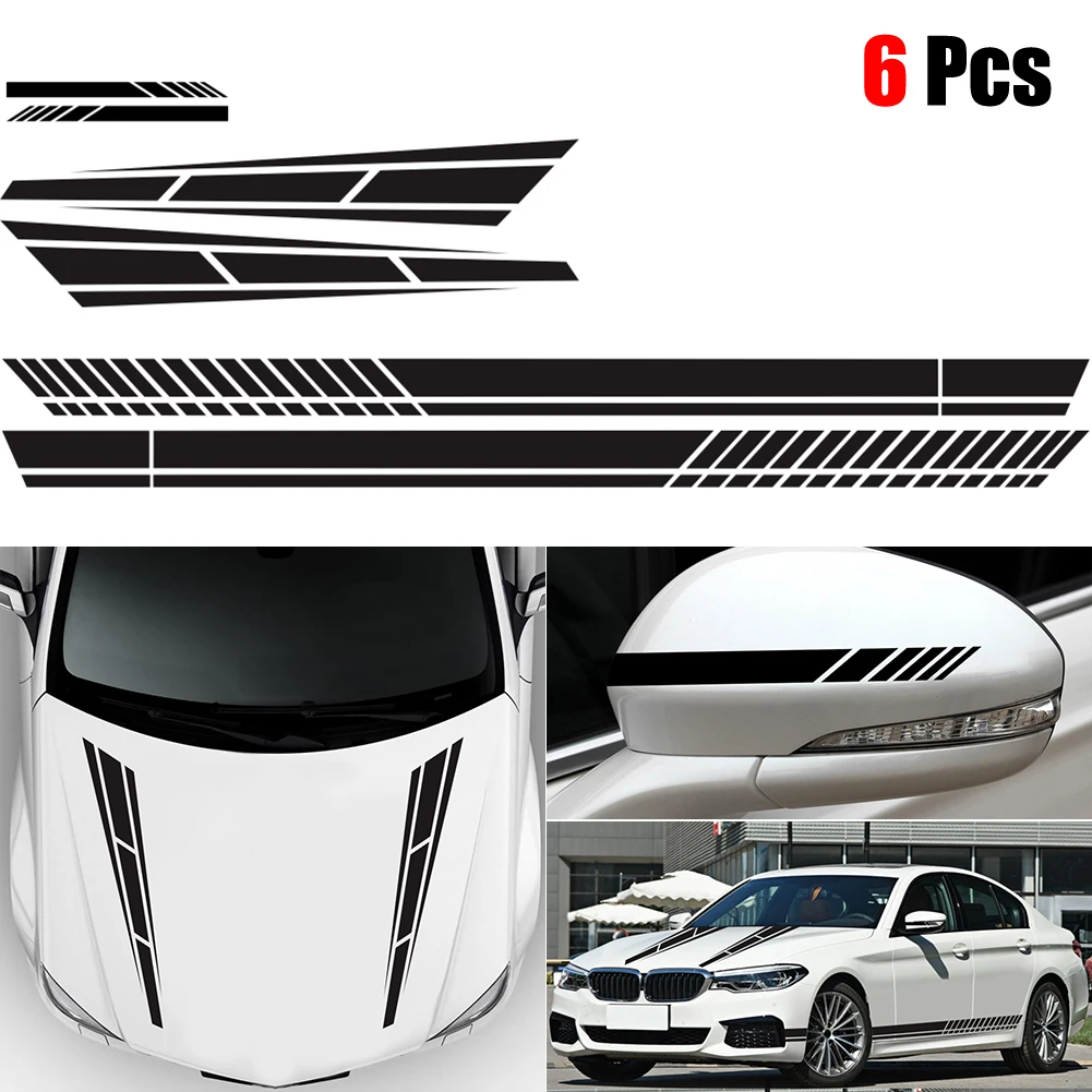 

Car Stickers 6x Stripe Vinyl Decal Sticker Graphics Car Side Body Hood Cover Rearview Mirror Car Accessories Exterior Gadget