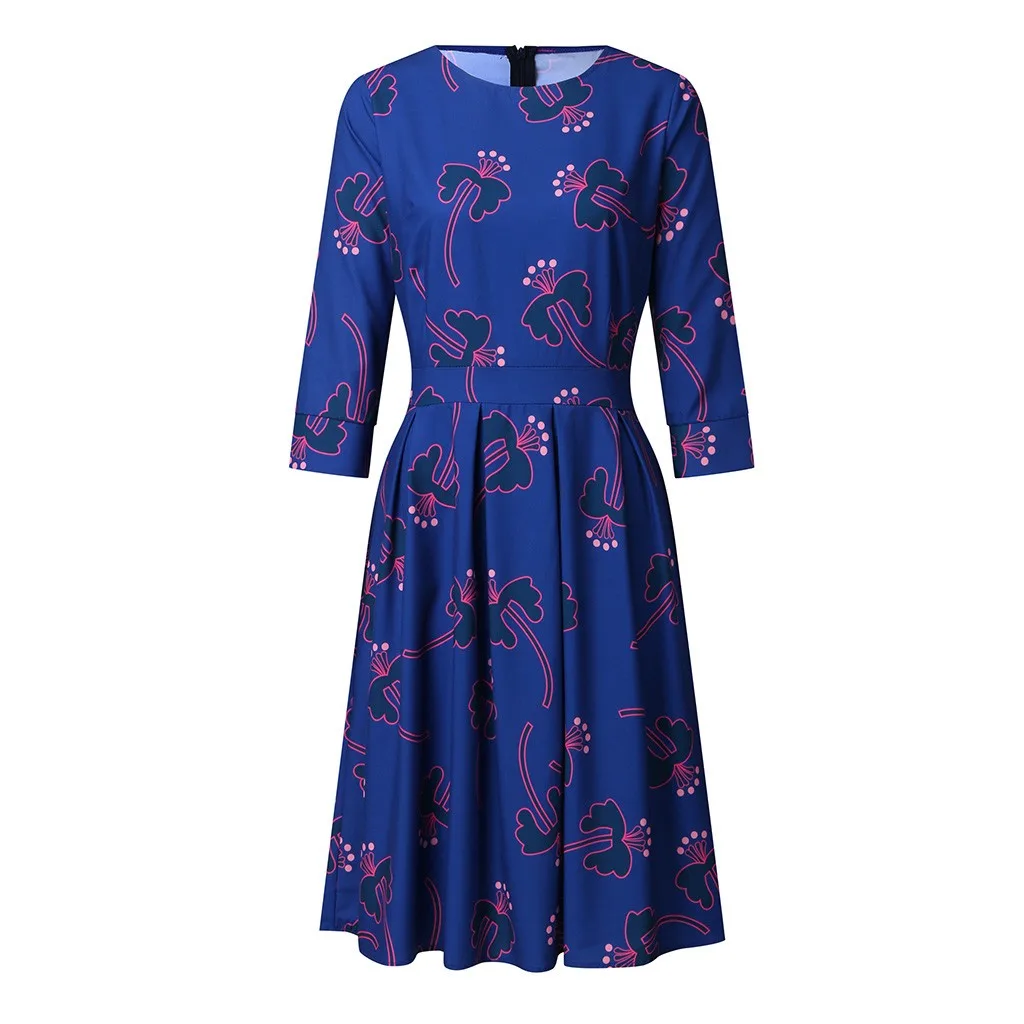 Винтажное платье женское модное Цветочное с круглым вырезом и рукавом 3/4