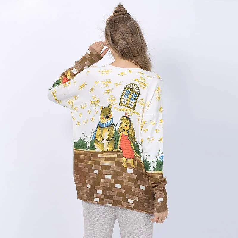 

Autumn Women's Ugly Sweater Casual Pullover Long Sleeve Top Cute Bear Fashion Artistic Digital Printing Basic Ladies Sweater