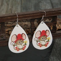 2021 new animal leather earrings female drop shaped personality simple and cute mouse pattern earrings women wholesale