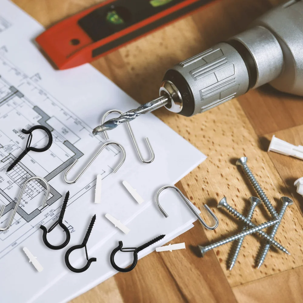 

1 Set 90Pcs Durable Threaded Hooks Outdoor Hanging Storage Hooks (Black)