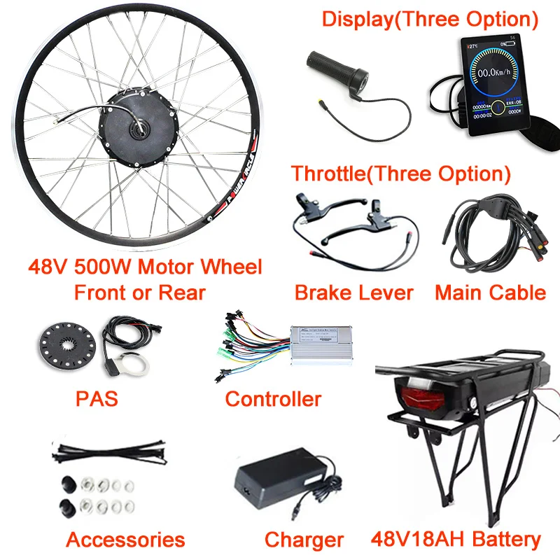 Набор для электрического велосипеда 48 В 500 Вт аккумулятор 18 Ач с чемоданом колеса