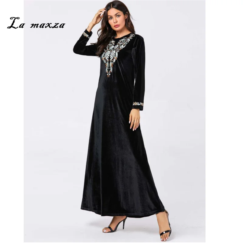Бархатное арабское платье длинное мусульманское скромные мусульманские