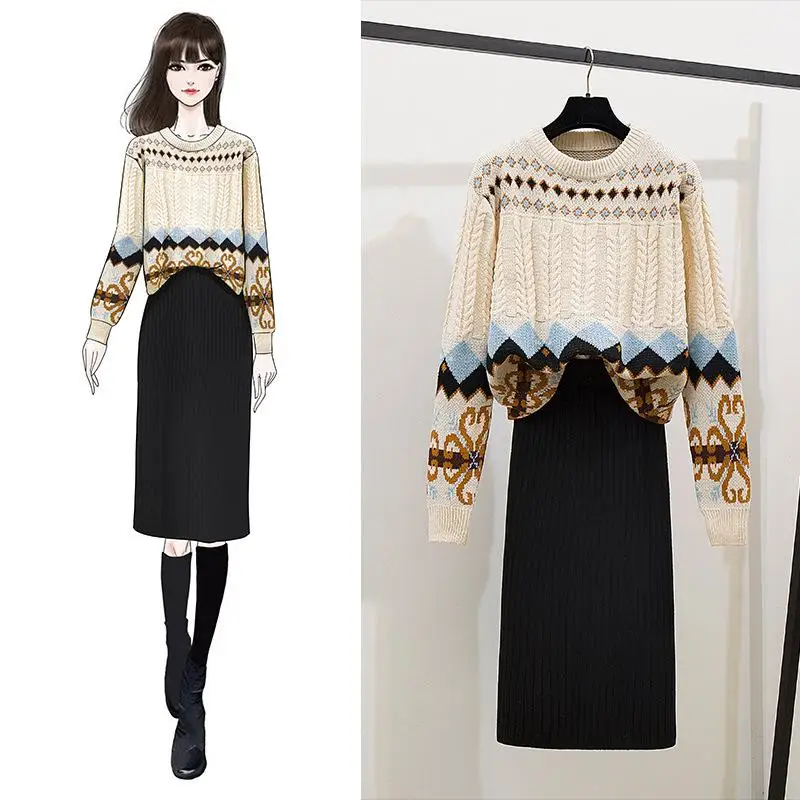 ICHOIX вязаный комплект в Корейском стиле одежда для Женский 2 шт. элегантный из