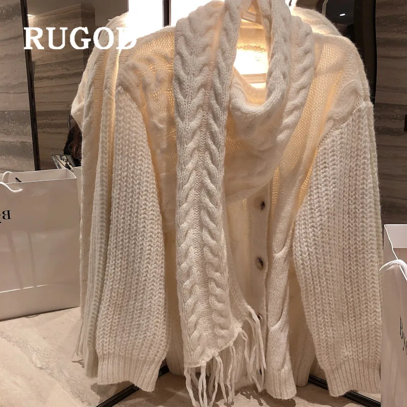 RUGOD Elegant Long Cardigan Twist Pattern Sweater Womens Sweaters 2019 Winter Tops For Women Knitwear Fashion Kpop Clothes |