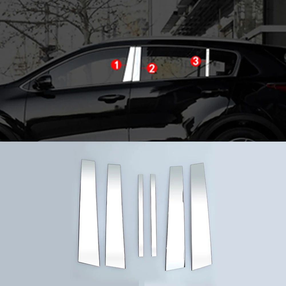 For Kia Sportage QL 2015-2019 Decorate Accessories Chrome Window Pillar Strip Cover Trim Stainless Steel Center Pillars Sticker