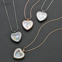 10pcs crystal heart glass floating memory photo medaillon locket pendant necklaces for women living relicario collier jewelry