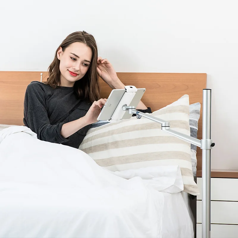 

Aluminum Adjustable Height Floor Tablet Stand Holder for IPAD Pro 12.9 Air Mini 2 3 4 to 14 Inch Cell Phone Tablet Bed Holder